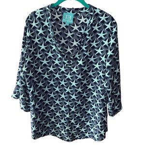 Escapada Navy Teal and White Starfish Patterned 3/4 Sleeve Tunic
